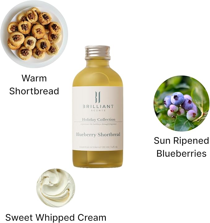 Brilliant Scents Blueberry Shortbread Fragrance Oil 50ml - Premium Diffuser Oil for Home, Office, Hotels - Long Lasting, Plant-Based, Meets IFRA Standards, USA-Made - Blueberries, Whipped Cream Scent