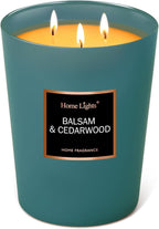 HomeLights Highly Scented Soy Candles Big 33.3 oz for Home. 3 Cotton Wicks, Smokeless Long Lasting 130 hrs in Balsam & Cedar. 5x6, Great Gift for Women & Men