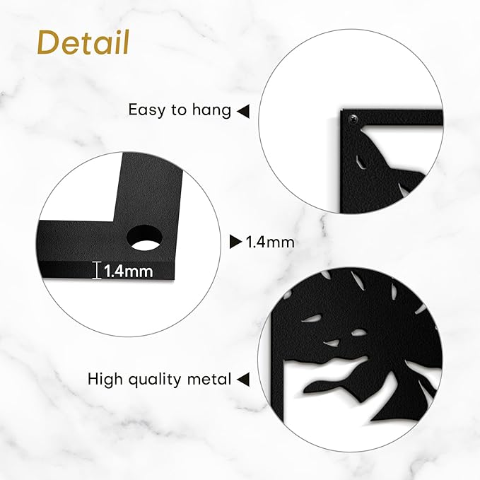 SIGNLEADER Metal Wall Art Decor Two Tropical Monsteras Leaf Minimalist Modern Abstract Wall Sculpture Hangings Home Decoration for Living Room, Bedroom, Bathroom, Kitchen, Outdoor - 30" Black