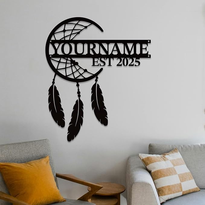 Personalized Dream Catcher Metal Wall Art - Custom Name Iron Sign for Home Decor, 8-30 Inch Black (Style B)