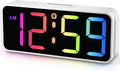 Peakeep Small Digital Alarm Clock Plug in for Kids Bedroom Bedside Nightstand, 8 RGB Colors Large Display Dimmable 6 Brightness, Corded Electric Battery Backup (White - RGB)