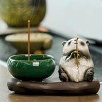 Fishing Panda Incense Holder Cute Animal Figurine Incense Burner Ash Catcher Creative Cartoon Resin Panda Statue for Home Room Decor Meditation Yoga Spa