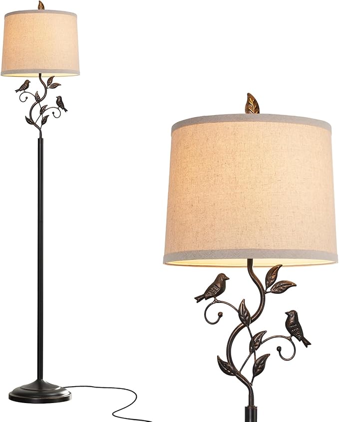 RORIANO 63" Rustic Leaf Floor Lamp for Living Room, Unique Bird Tall Standing Lamp with Rotary Switch, Vintage Floor Lamps for Bedroom Study Room, Bulb Included