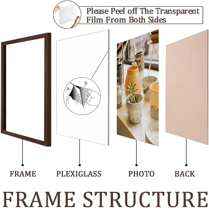 KTKDE A2 Picture Frame Walnut Woodgrain Display 16.5x23.4 inch Poster Frames Set of 6 Vertical & Horizontal Wall Hanging Large Picture Frame and Artwork - Perfect for best gifts and Home Decor
