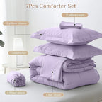 JOLLYVOGUE California King Comforter Set, Ultra-Soft Bed in a Bag Cal King Size 7 Pieces, Oeko-TEX Certified Bedding Set with Down Alternative Comforter, Sheets, Pillowcases & Shams, Lavender