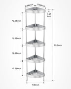 Nieifi Corner Shower Caddy Stand-5 Tier Rustproof Anodized Aluminum Standing Shower Organizer-Shower Caddy Corner-Dual Stability to Anti-Shaking-Height-Adjustable Legs for Uneven Surfaces-Silver