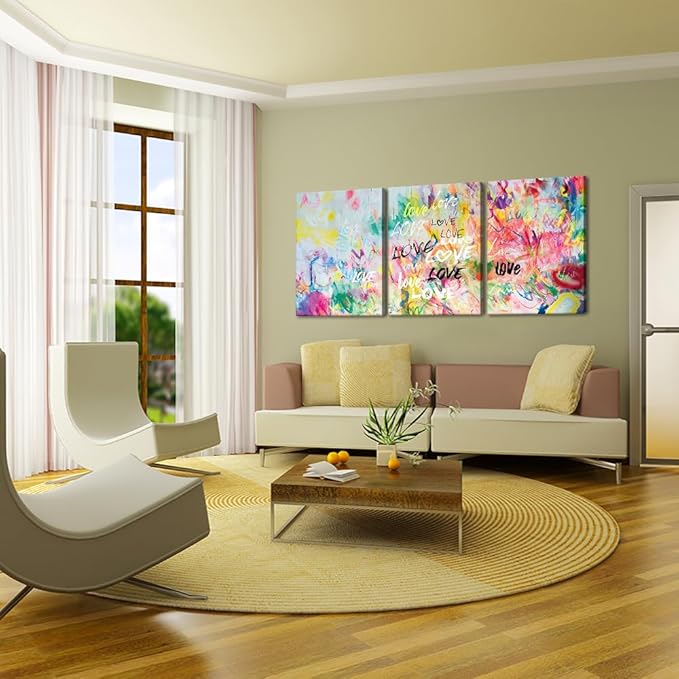 Novatique Colorful Flower Graffiti Canvas Wall Art Rose Wall Decor Beautiful Graffiti Street Painting Canvas Print for Living Room Home Decor, 20" x 28" x 3Pcs