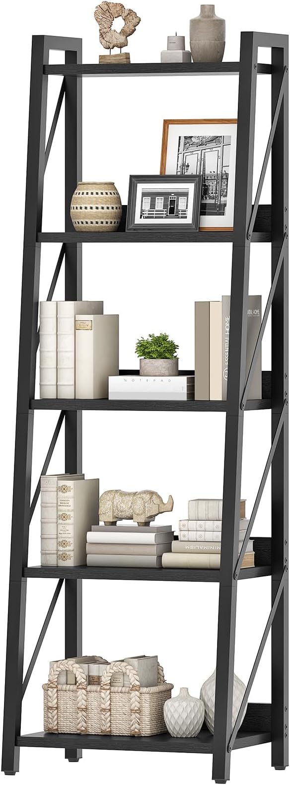 HOOBRO Ladder Shelf, 5-Tier Bookshelf, Corner Bookcase, Freestanding Storage Shelf Display Organizer, for Living Room, Bedroom, Home Office, Kitchen, Black BB305CJ01