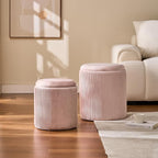 Round Set of 2 Ottoman with Storage-Upholstered Velvet Vanity Stool for MakeupMultifunctional Ottomans Coffee Table Padded Seat Foot Rest for Living Room&Bedroom(Pink)