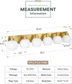 Bathroom Light Fixtures, 6-Light Brushed Gold Bathroom Vanity Lights Over Mirror with Globe Milk White Glass Shade, 38 Inch Modern Vanity Lighting Fixtures, VL195-BG-ML-6