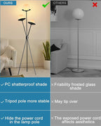 3 Globe Dimmable Tripod Floor Lamp, Mid Century Floor Lamps with 3Pcs 3000K Bulbs Included, Modern Standing Tall Lamp for Living Room Bedroom Office-Black