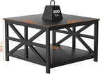 GreenForest Modern Living Room Coffee Table with 2 Tier Storage, Small Square Wood and Metal Farmhouse Center Table with Seamless One-Piece Tabletop, 27.55 Inch, Black