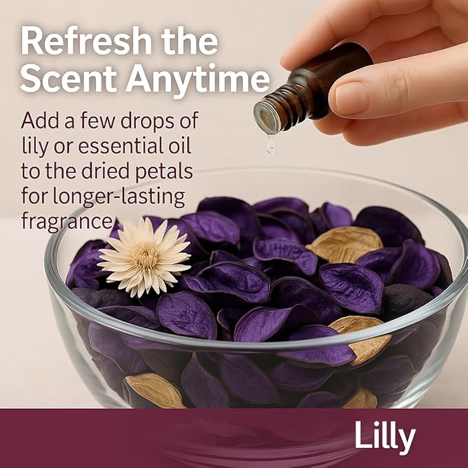 Lily Scented Potpourri Bags – 2 Large Packs, 8.4 oz Total – Dried Petals & Botanicals for Bowls & Vases – Long-Lasting Aroma for Home Décor, Office, Bathroom, Gift Use