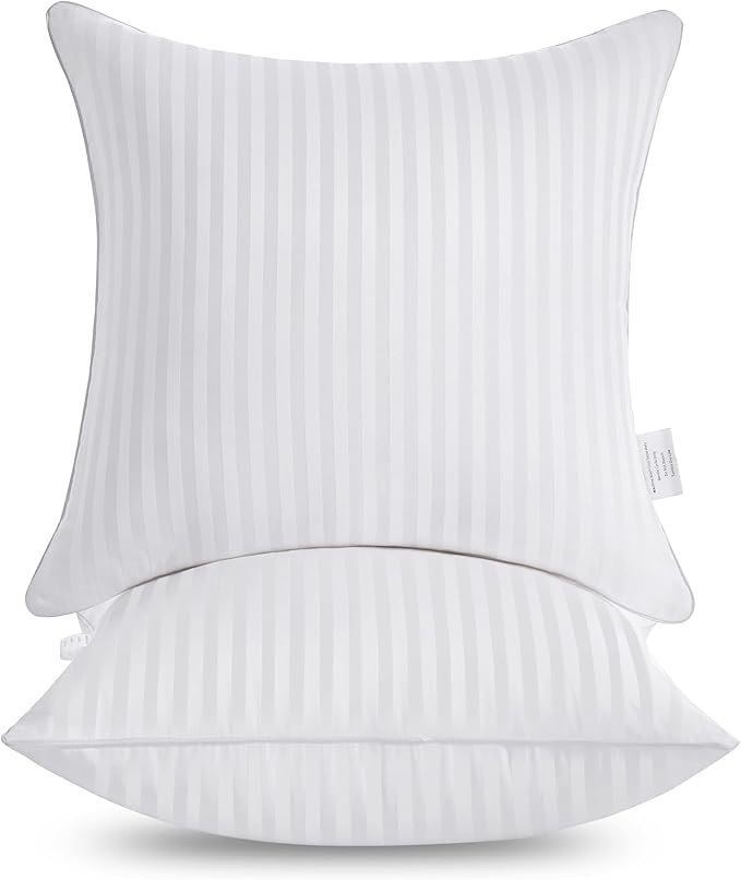 Oubonun 18 x 18 Throw Pillow Inserts, Firm and Fluffy Decorative Square Pillows for Couch Bed Sofa with Soft Cotton Cover White Cushion with Down Alternative Pack of 2
