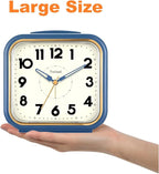 5.5" Large Analog Alarm Clock • Silent Non Ticking • Gentle Wake • Beep Sounds • Increasing Volume • Battery Operated Snooze and Manual Light • Retro Blue