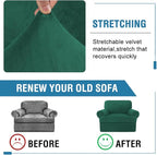 H.VERSAILTEX Sofa Cover 2 Piece T Cushion Armchair Slipcovers Thick Velvet Couch Cover Stretch T Cushion Sofa Covers for 1 Cushion Couch with 1 Individual T Cushion Covers, Vintage Green