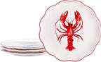 Bico Ocean Wonders Scalloped Salad Plates Set of 4, 8.75 Inch Ceramic Dessert Plates for Salad, Appetizer, Side Dishes, Microwave and Dishwasher Safe, Gift for Housewarming and Christmas