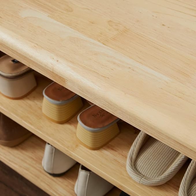 Shoe Rack Bench, 3-Tier Shoe Shelf Organizer,10-12 Pairs Entryway Storage Bench for Hallway, Bedroom, Living Room, Bedroom, Hold up to 550 lbs, Solid Wood, Natural