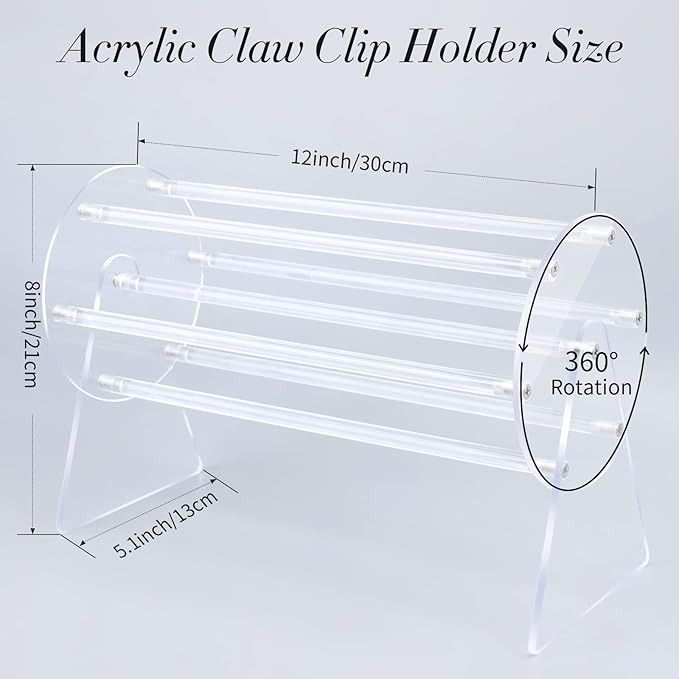 SNOWSTAR 2PCS Acrylic Claw Clip Organizer Holder,360-Degree Rotating Claw Clip Holder and Storage,Hair Clip Organizer Display Clear Stand for Women and Girls