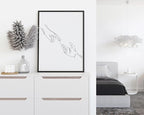 Minimalist Reaching Hands Wall Art Continuous Line Drawing Connection Symbol 12x16 Inch Oak Wood Black Framed Aesthetic Modern Decor Print for Bedroom Living Room