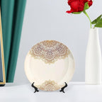 7 Inch Decorative Plate, Victorian Tableware Plate, Artistic Oriental Vintage Henna Style Mandala Print Ceramic Display Plate for Decorative Ornaments Giving Plates, 1 Plate with 1 Display Stand