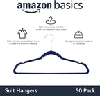 Amazon Basics Slim, Velvet, Non-Slip Suit Clothes Hangers, Navy Blue/Silver - Pack of 50
