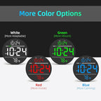 Digital Wall Clock with Large LED Display, Date, Temperature, Auto-Brightness | Small [PLUG-IN] Clock | Modern Electric Wall Clock for Bedroom, Classroom, Living Room, Home, Office, Farmhouse – White