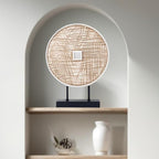 Unique Round Coin Sculpture Decorative Objects for Shelf Home Decor Accents, Modern Abstract Tabletop Decor Items for Living Room Fireplace Mantel, Above Cabinet (Vintage White)