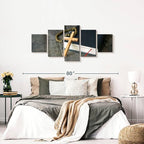 Elephant Stock Cross Canvas - 5 Panel Christian Pictures Decor - Canvas Print Wall Decor - Christian Cross Wall Art - 68" X 30"