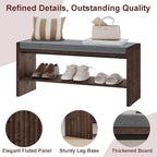 BON AUGURE 40" Storage Bench with Plush Cushion & 2-Tier Organizer, Modern Entryway Ottoman Bench for Hallway, Mudroom, Bedroom (Rustic Oak)