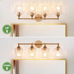 28.46in Modern Bathroom Light Fixtures, 4 Light Vanity Light, Rippled Glass Shade Gold Wall Lamp, Bathroom Wall Sconce Lamp for Mirror Living Room Bedroom Hallway