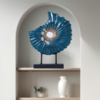 Unique Round Coin Sculpture Decorative Objects for Shelf Home Decor Accents, Modern Abstract Tabletop Decor Items for Living Room Fireplace Mantel, Above Cabinet (Blue L)