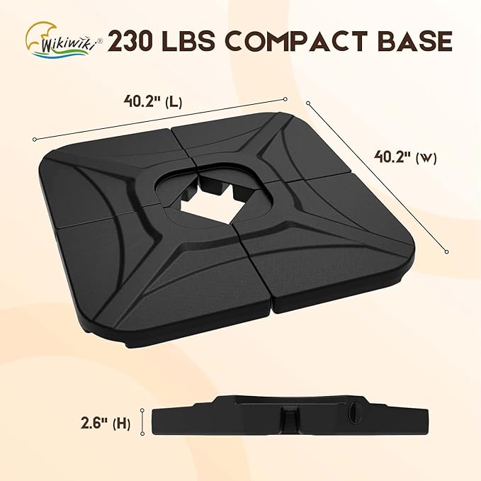 wikiwiki 230 Lbs Cantilever Offset Patio Umbrella Base, 4 PCS Weighted Umbrella Base for Outdoor Patio with Fill Spouts for Water or Sand, Square Compact Stand Plate Set, Black