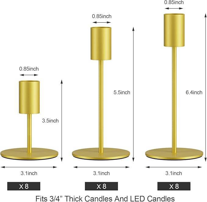 Set of 24 Gold Taper Candle Holders Bulk Candlestick Holders, Decor Candle Stick Candle Holder for Table or Mantel Centerpiece, Wedding, Dinning, Party Home Decor