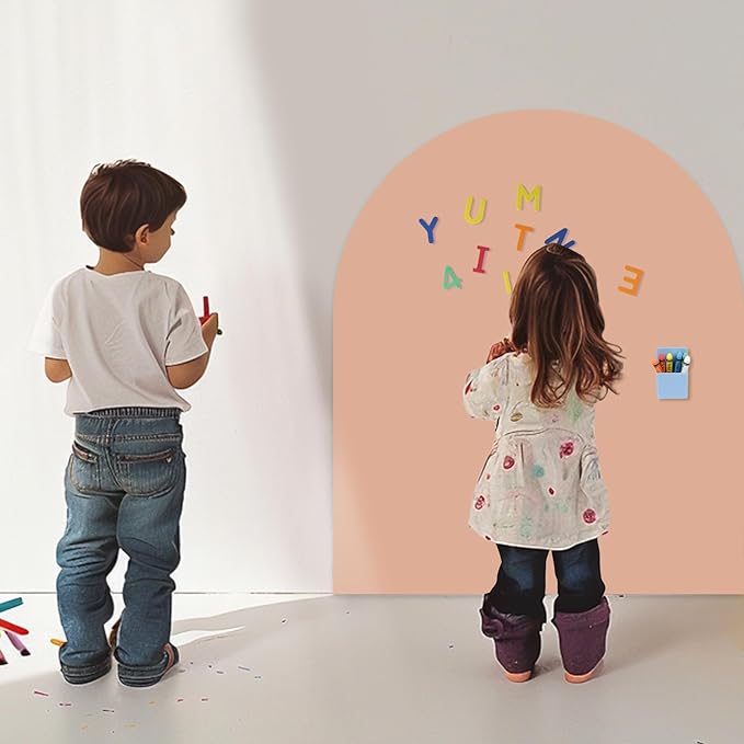Magnetic Arch Wall Decal, 40 x 32 Upgraded Self-Adhesive Magnetic Chalkboard for Wall, Magnet Wall Drawing Learning for Kids Playroom, School, Home (Light Pink