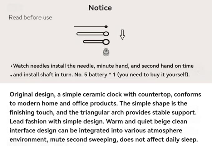 Creative Ceramic Tabletop Clock Simple Desk Alarm for Home Decor Living Room Bedside Silent Quartz (Black)