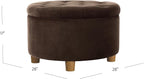 Homepop Home Decor | Button Tufted Velvet Round Storage Ottoman | Ottoman with Storage for Living Room & Bedroom, Chocolate Brown Velvet