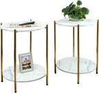 Small Round Side Table, 2-Tier Faux Marble and Gold End Table for Small Spaces,Set of 2 Modern Side Table for Couch, Living Room or Bedroom Nightstand (2 pcs Gold, Round)