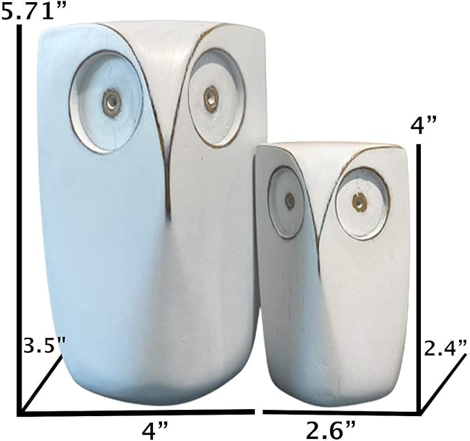 Wise Owl Decor Statue Sculptures – Set of 2 Small White Resin Figurines, 5¾ & 4 Inches High, Minimalist Decor for Home, Office, Bookshelf, or Desk