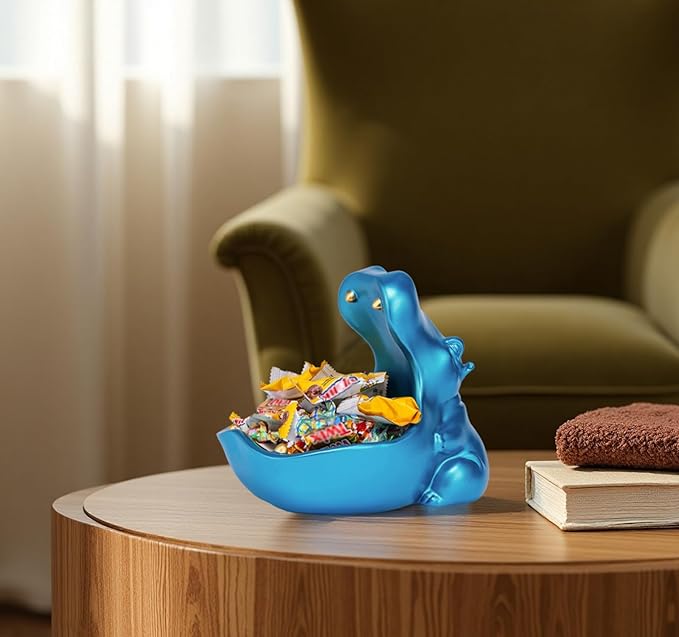 Hippo Statue, Hippo Resin Furniture Ornament Sculpture, Suitable for Home Decor, Desktop Hippo Candy Bowl, Entryway Table Storage Vessel, Storage Box (Blue)