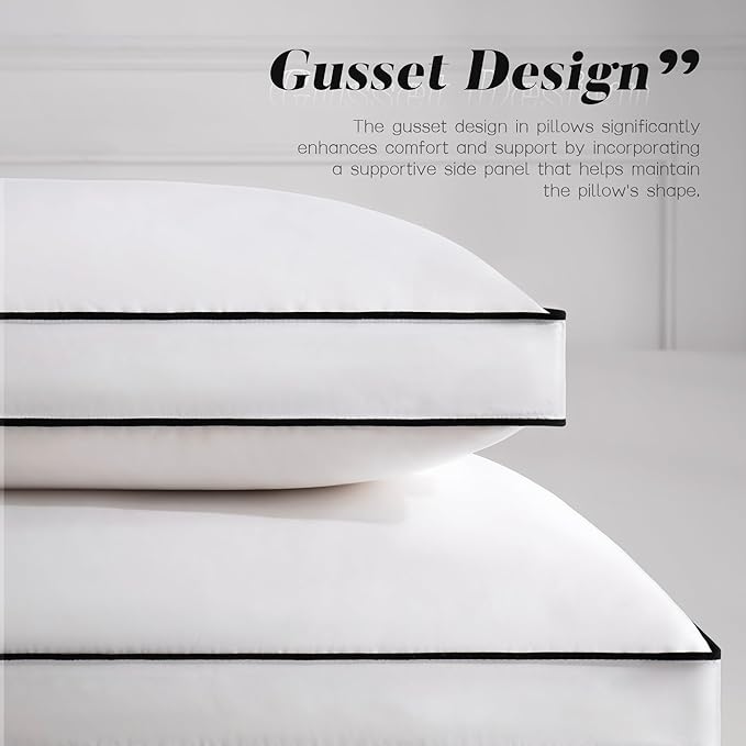 Feather Down Pillows Queen Size Set of 2 with Gusset, Luxury Hotel Collection Bed Pillow 2 Pack, Down Surrounded Gusseted Pillows for Sleeping, Soft Fluffy for Side, Back Sleepers 20x30 in.