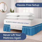 Wrap Around Dust Ruffle Bed Skirt - Denim Blue - Twin/Twin XL Size Beds with 12 Inch Drop - Elastic Strap - Adjustable Pleated Bedskirt with Brushed Fabric and Wrinkle Free - Women, Men, Kids & Teens