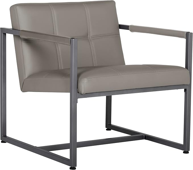 Camber Modern Accent Chair in Blended Leather, Pewter Gray/Mushroom