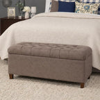 Homepop Home Decor | Tufted Ainsley Button Storage Ottoman Bench with Hinged Lid | Ottoman Bench with Storage for Living Room & Bedroom, Brown 18x40x18 inches