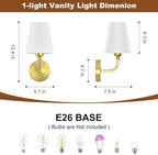 Modern Wall Sconces Set of 2, Hardwired Wall Lights with Flared White Fabric Shade, Brushed Gold Wall Lamps for Bedroom Bedside Stairway Bathroom Living Room(ETL Listed)