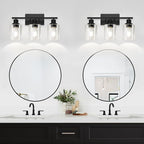 3-Light Bathroom Light Fixtures, Vanity Light with Clear Glass Shades, Matte Black Bathroom Light Fixtures Over Mirror, Modern Bathroom Wall Lamp for Mirror Living Room Cabinet Bedroom