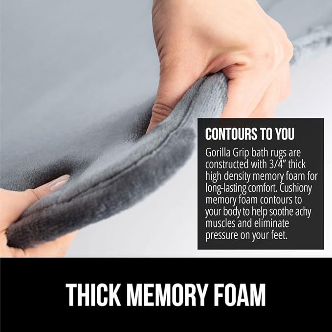 GORILLA GRIP Memory Foam Bath Rugs, Soft Absorbent Velvet Bathroom Mats, Durable Dots on Underside, Machine Washable Bathmat, Carpet Rug Room Decor for Shower Floor, 36x24 Mat, Graphite Gray