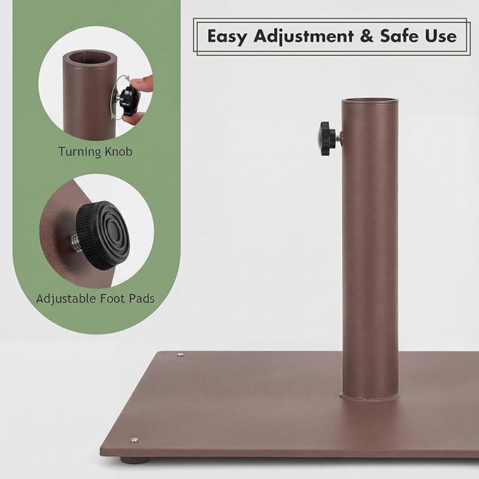 Tangkula 35 LBS Patio Umbrella Base, 20 Inches Heavy Duty Umbrella Stand, Square Umbrella Base w/Non-Slip Pads, Tightening Knob & 2 Adapters, Outdoor Umbrella Stand for Yard, Poolside, Garden (Brown)