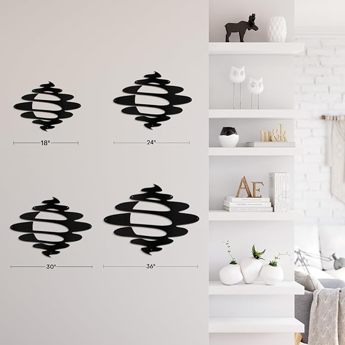 SIGNLEADER Metal Wall Art Decor Abstract Shapes Geometric Illustrations Modern Abstract Wall Sculpture Hangings Home Decoration for Living Room, Bedroom, Bathroom, Kitchen, Outdoor - 36" Black