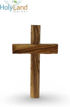 Holy Land Market Olive Wood Wall Cross - Hand Carved Wooden Crucifix with Certificate & Lord's Prayer Card, Authentic Bethlehem Christian Cross Wall Decor - 8 in